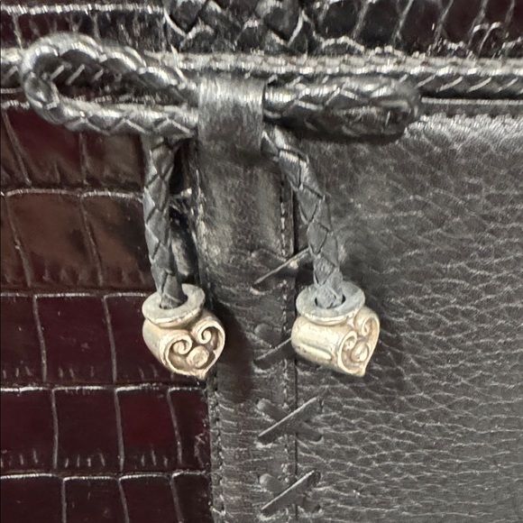 Brighton Women’s Black Croc Embossed Pebbled Leather Small Tote Bag Purse - Picture 4 of 14